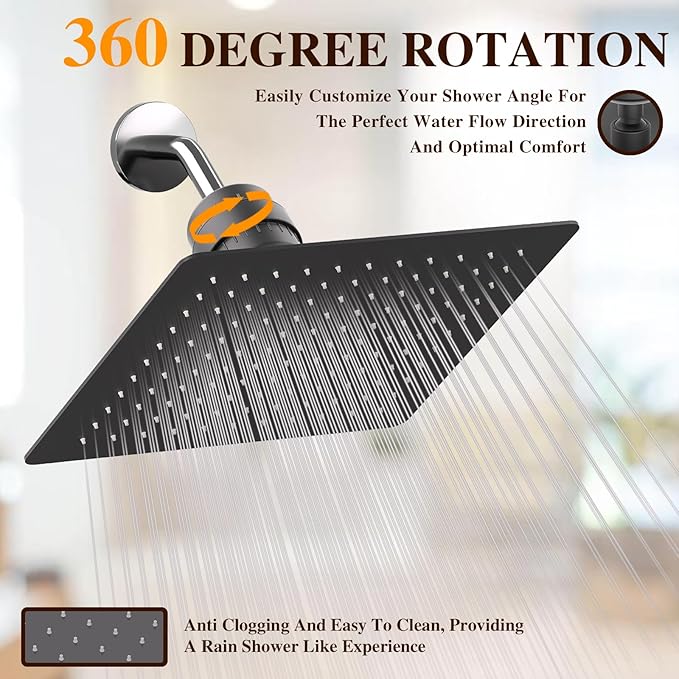 Filtered Shower Head with 20-Stage Shower Filter,Two Replacement Filter Cartridges,Rain Shower head High Pressure for Removing Chlorine and Harmful Substances(10 Inch, Matte Black)