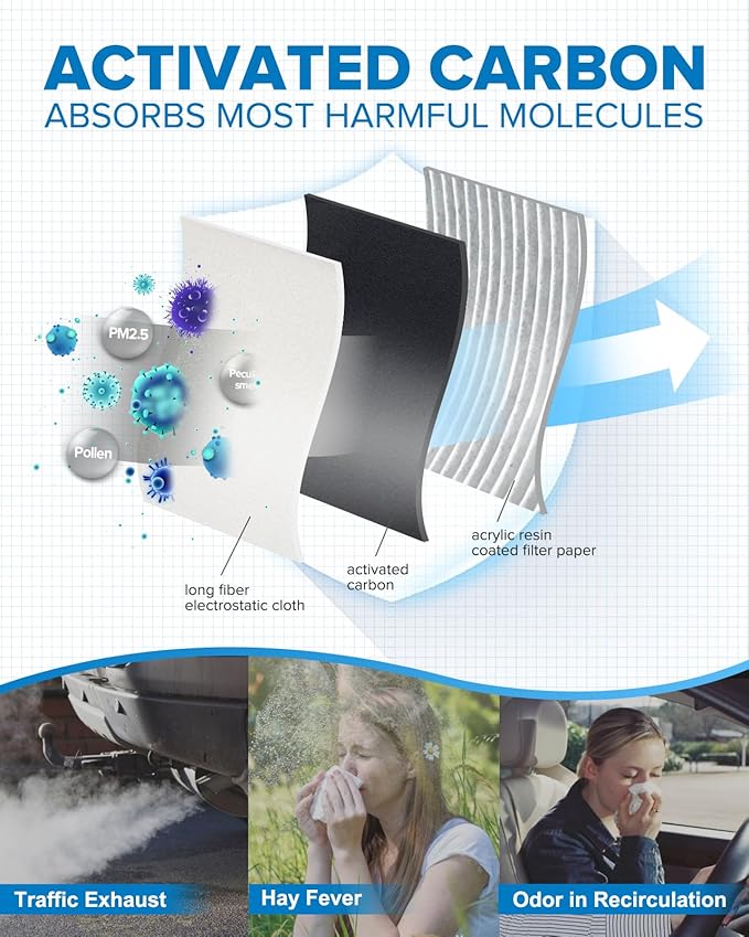 PHILTOP ACF269 (CF11174) Cabin Air Filter, Replacement for Fusion (2010-2012), Lincoln (2010-2012), Mercury (2010-2011), Premium Cabin Filter with Activated Carbon Filter Up Dust Pollen Odor