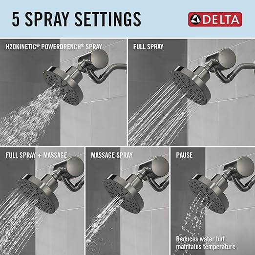 Delta Faucet 5-Setting H2Okinetic Shower Head Black Stainless with Clarifi Premium Shower Filter Attachment with Filter