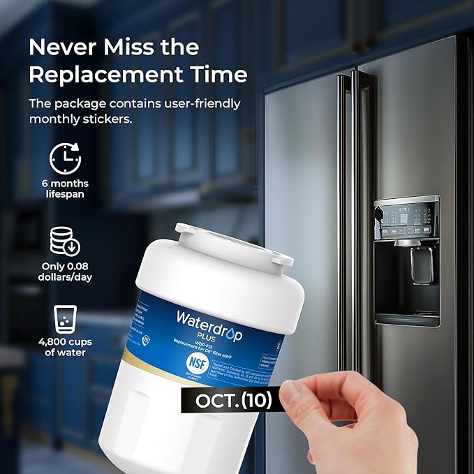 Waterdrop Plus WDP-F13 𝐑𝐞𝐝𝐮𝐜𝐞 𝐏𝐅𝐀𝐒 Replacement for GE® MWF®, HDX FMG-1, MWFP, MWFA, RWF1060, Kenmore® 469991 Refrigerator Water Filter, 2 Pack (Package May Vary)