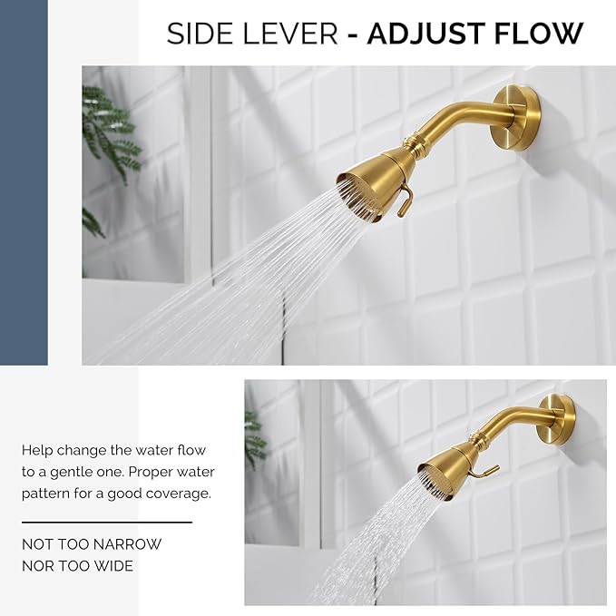 Angle Simple High Flow Shower Head, Brass Shower Sprayer for Outdoor, Adjustable Angle and Water Flow, G 1/2, Brushed Gold