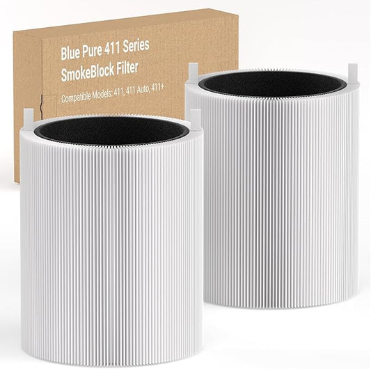 Leemone 411 SmokeBlock Filter Replacement Compatible with Blueair Blue Pure 411, 411 Auto, 411+ Air Purifier, Blue Pure 411 Series Replacement Filter, 2 Pack