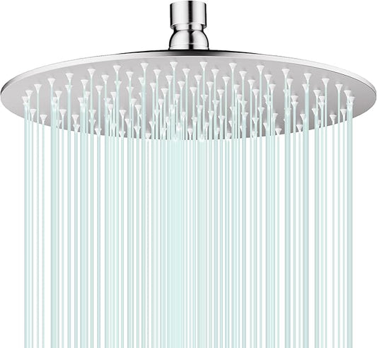 All Metal Rain Shower Head - Heavy Duty Stainless Steel, Easy Install, High Water Flow, Ultra-Thin Modern Design for Bathroom (Chrome, 10)
