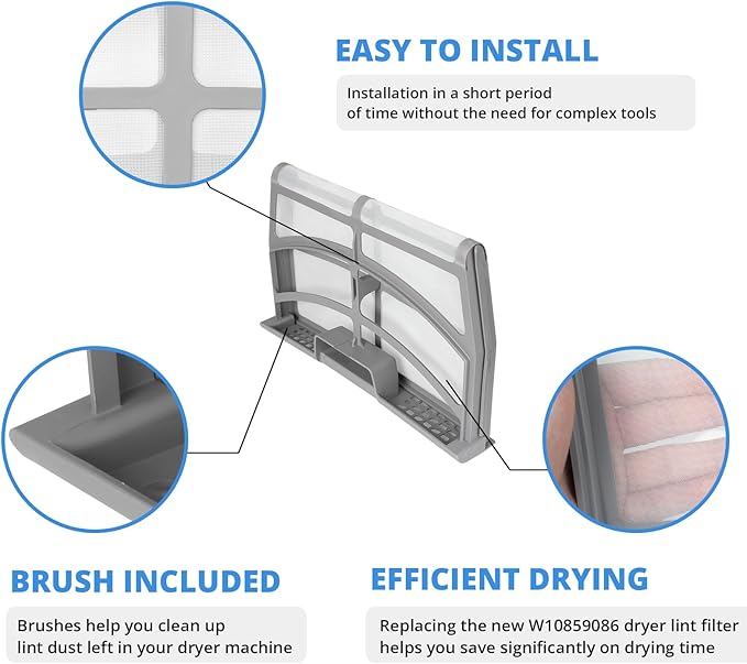 W10859086 W10608811 Dryer Lint Filter Replacement for Whirlpool Maytag Dryer Lint Screen W10701353 MGDB835DW4 WED8000DW3 MEDB835DW2 WGD8500DC1 MEDB855DC4 WGD8500DC3 MEDB835DW0