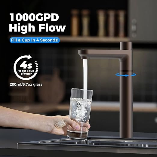 Ecoviva Alkaline Reverse Osmosis RO Water Filter Filtration Under Sink System (Brown Faucet, RO 1000GPD)