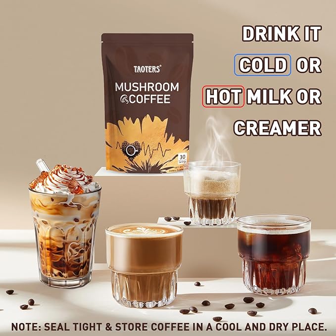 Mushroom Coffee | Enhanced Focus, Boosted Immunity, Improved Energy | 6 Adaptogenic Mushrooms: Cordyceps, Reishi, King Trumpet, Shiitake, Lion's Mane & Turkey Tail | 30 Servings