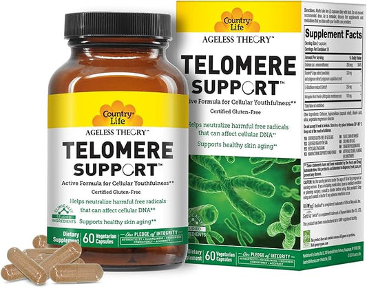 Country Life Ageless Theory Telomere Support- Certified Vegan and Gluten Free - Anti Aging Supplement - 60 Capsules - Resvinol Grape Extract - Immune & Cardiovascular Support
