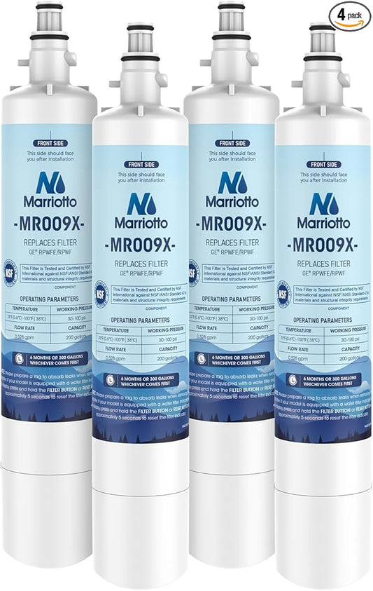MARRIOTTO Replacement for GE® RPWFE, RPWF (Built-in CHIP) Refrigerator Water Filter, Compatible with GFE28GELDS, PFE28KELDS, PFE28KYNFS, GFD28GELDS, GYE22HMKES, GFE28GYNFS, GFD28GYNFS, Pack of 4