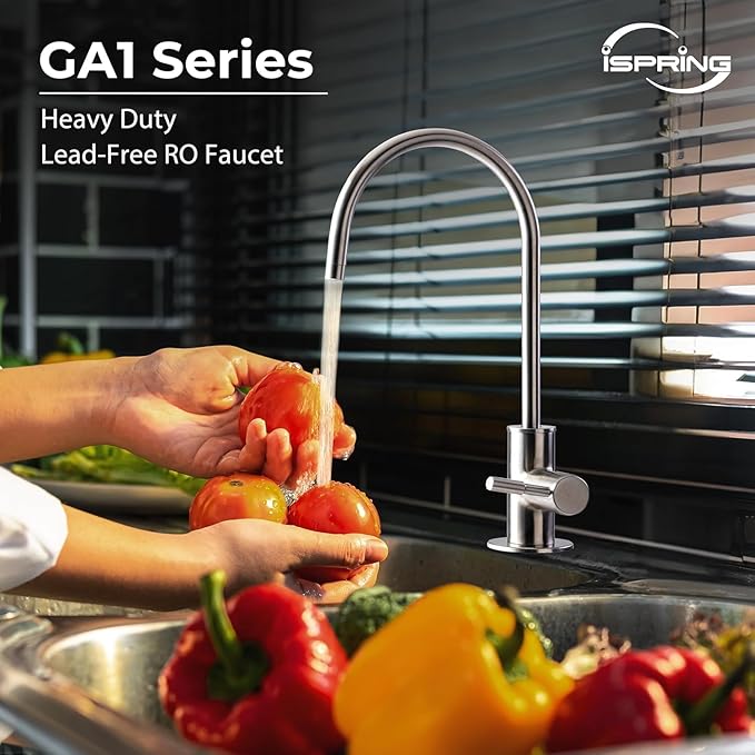 iSpring GA1-BN Drinking Water RO Faucet for Kitchen Sink, Heavy-Duty Lead-Free Reverse Osmosis Faucet for RO Water Filtration System, Non-Air Gap 100% Stainless Steel RO Faucet, Brushed Nickel Finish