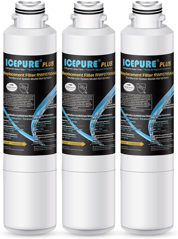ICEPURE DA29-00020B NSF/ANSI 53 and NSF/ANSI 42 Refrigerator Water Filter, Replacement for Samsung DA29-00020A/B, DA29-00020B-1, HAF-CIN/EXP, RF263BEAESR, RF28HMEDBSR, RS25J500DSR, 3PACK