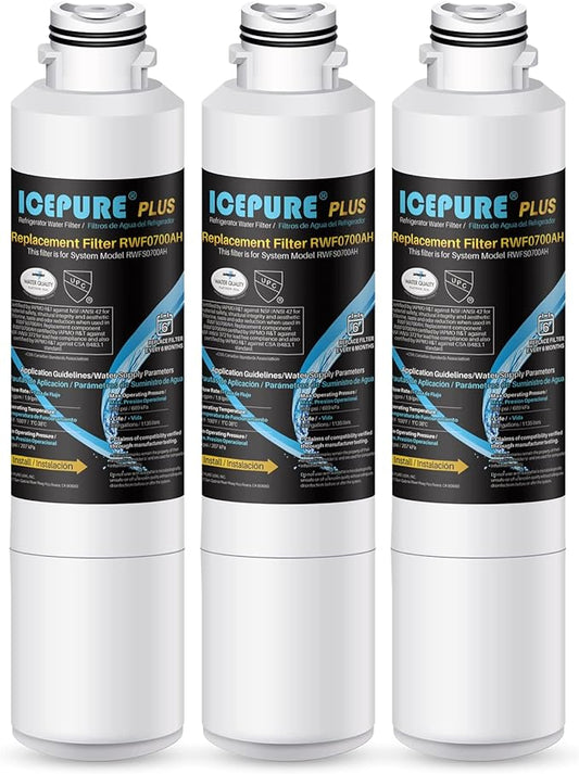 ICEPURE DA29-00020B NSF/ANSI 53 and NSF/ANSI 42 Refrigerator Water Filter, Replacement for Samsung DA29-00020A/B, DA29-00020B-1, HAF-CIN/EXP, RF263BEAESR, RF28HMEDBSR, RS25J500DSR, 3PACK
