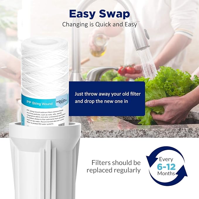 42 Pack of 5 Micron 10"x2.5" String Wound Whole House Water Filter Replacement Cartridge by Membrane Solutions, Universal Sediment Filters for Well Water, Compatible with WFPFC4002, CW-F, CW-MF, WP-5