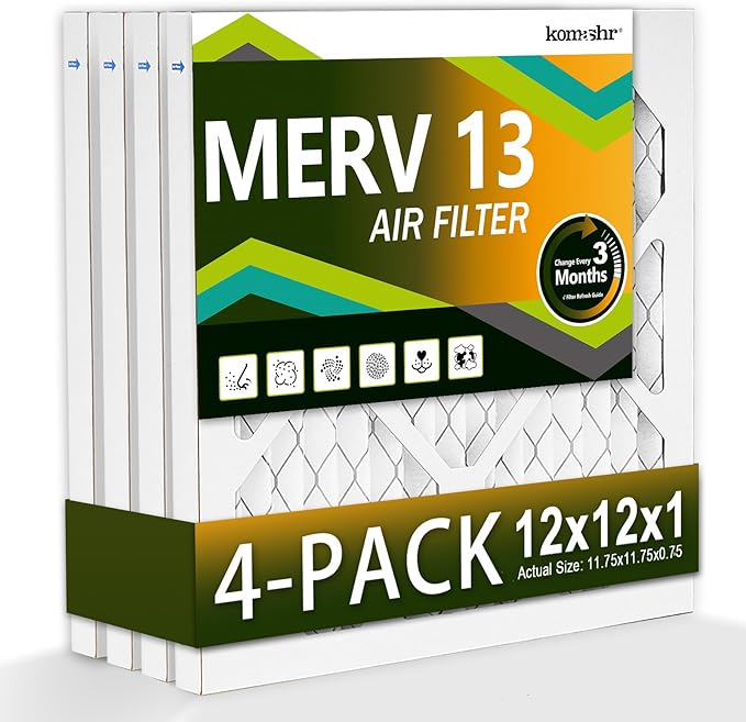 12x12x1 Air Filter MERV 13 (4-Pack), HVAC/Furnace AC Filter Replacement, Dust Defense–Comparable with MPR 1500-1900 & FPR 10 (Actual 11.75x11.75x0.75)