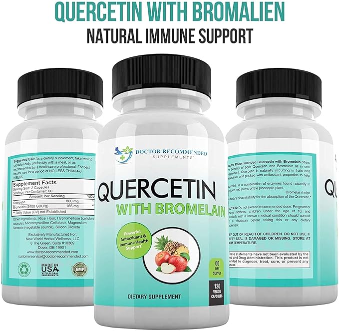 Quercetin 800mg w/Bromelain 165mg Per Serving- 120 Veggie Capsules-Full 60 Day Supply, Vitamin Supplement, Bioflavonoids, Gluten Free, Non-GMO (Pack of 3)