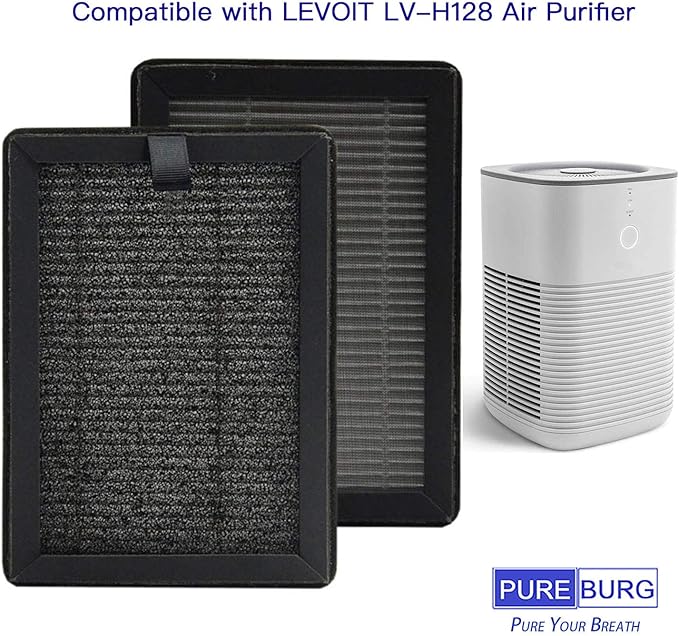 PUREBURG LV-H128-RF Replacement Filter Compatible with LEVOIT LV-H128 Air Purifier, 2-Pack(4 Filters) H13 HEPA 4-Stage Filtration Activated Carbon 2-IN-1