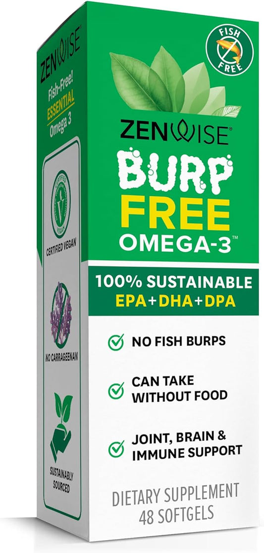 Zenwise Health Vegan Omega 3 Supplement - Burpless Omega 3 Supplement with DHA, EPA & DPA Fatty Acids for Immune Health - Fish Oil Alternative from Sustainably Sourced Marine Algae Oil - 48 Softgels