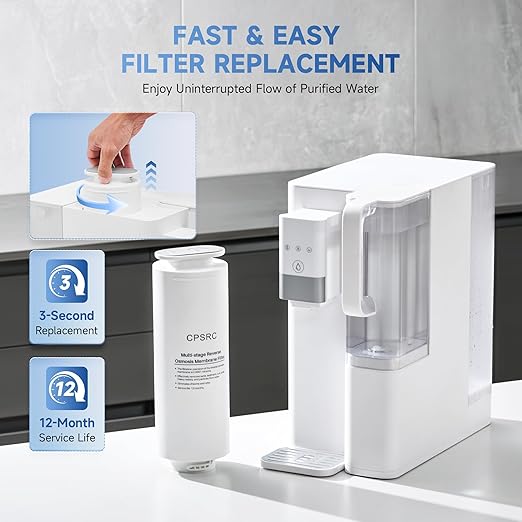 CO-Z Countertop Reverse Osmosis Water Filter, 5-Stage RO Water Filtration System, Portable Water Purifier Dispenser with 5 Temp 3 Preset Volume Options, 4:1 Pure to Drain, NSF/ANSI 58, No Installation