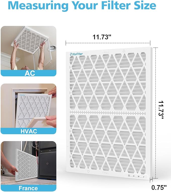 12x12x1 Air Filter, MERV 8,1 ABS Plastic Frame with 1 Pack Refill, Foldable HVAC AC Furnace Air Filters (Pack of 1) (Actual Size:11.75"x11.75"x0.75")