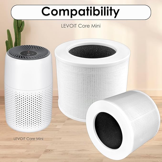 2 Pack Core Mini Replacement Filter Compatible with LEVOIT Core Mini Air Purifier, CoreMini H13 True Hepa Filter, 3-in-1 HEPA Filter, Activated Carbon Filters, Compared to Part # Core Mini-RF