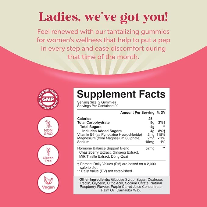 Hormone Balance for Women Gummies of All Ages - PMS Support Supplement for Women to Support Menstrual Cycle & Hormonal Balance Menopause & Mood Swings with Vitamin B6 & Dong Quai - 180 Chews