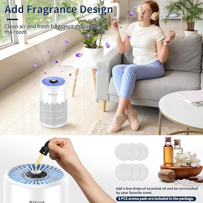 2 Pack ZXBEER Air Purifiers for Home Bedroom H13 True HEPA Air Filter, 20dB Small Air Purifier with 360° Air Inlet, Remote Control Nightlight Timer, Portable Air Purifier for Home, Living Room (White)