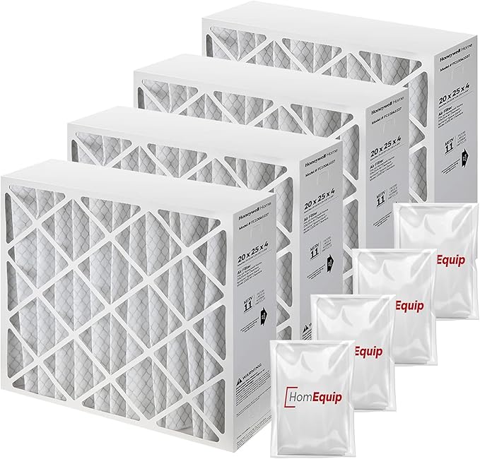 Furnace Filters FC100A1037 - HVAC 20x25x4 Air Filter Replacement Merv 11 with Homequip Easy Disposal Bag (4 Pack)