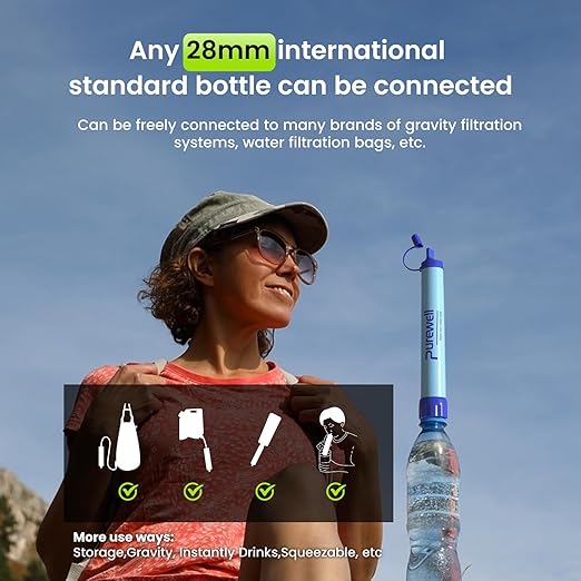 Purewell Outdoor Water Filter Personal Water Filtration Straw Emergency Survival Gear Water Purifier for Camping Hiking Climbing Backpacking(3pcs)