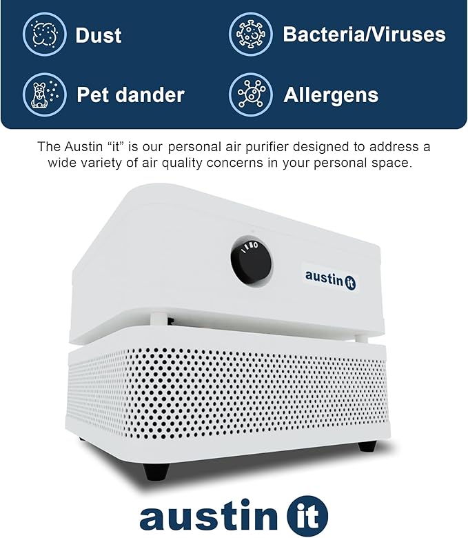 Austin Air it Personal Air Purifier - Sleek Allergy Air Purifier for Office & Room - Capturesf Particles Bedroom Purifier Air Filter - Stylish Tabletop Purifier for Dust, Model C100C1