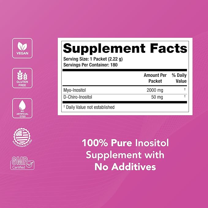 Theralogix Ovasitol Inositol Powder Packets - 90-Day Supply - Myo-Inositol & D-Chiro for Hormone Balance & Ovarian Function Support* - NSF Certified - 180 Packets