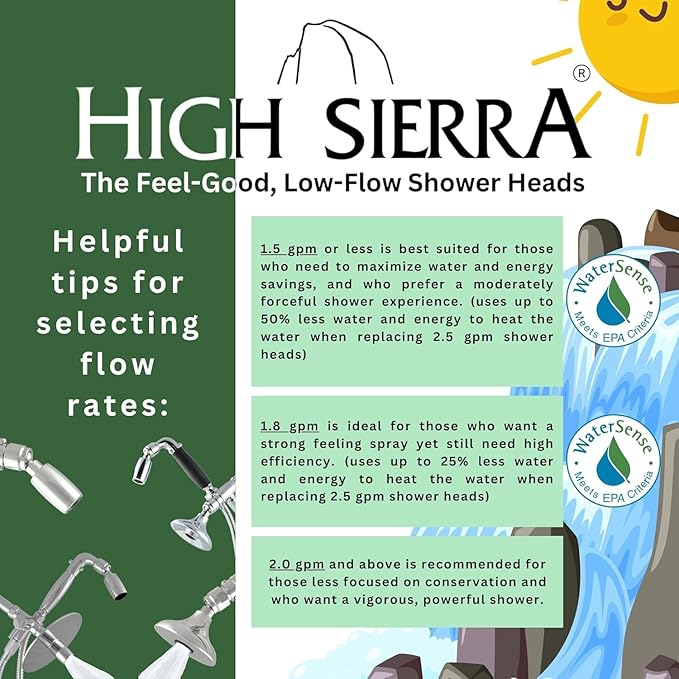 High Sierra Showerheads® - CLASSIC™ Solid Metal 2.0 GPM Award Winning, High Pressure Shower Head, Patented Nozzle Never Clogs - Polished Chrome Finish