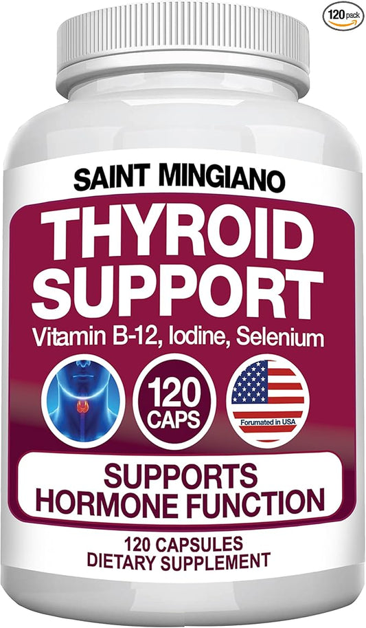 Thyroid Support Supplement with Iodine |120 Capsules to Help Body Mass & Improve Energy, Cardiovascular, Energy & Focus Formula | 14 Natural Vitamins