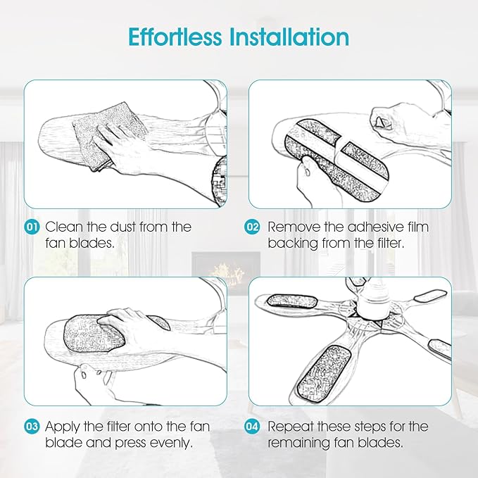 Butto 5-Pack Ceiling Fan Filters for Blades - Strong Adhesive Ceiling Fan Filters for Common Household Contaminants - Unscented Coconut Carbon Fan Air Purifier Pads to Make Air Fresh and Natural