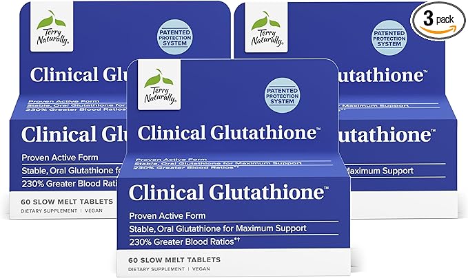Terry Naturally Clinical Glutathione - Antioxidant Supplement for High Absorption - Dietary Supplement with L-Glutathione - Vegan Supplement to Support Cell Health - 60 Slow Melt Tablets (Pack of 3)