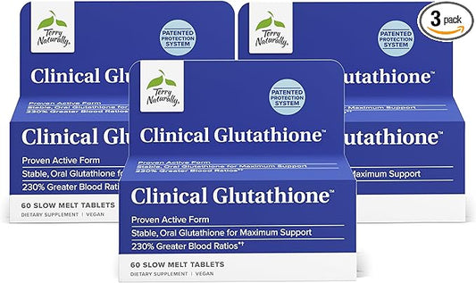Terry Naturally Clinical Glutathione - Antioxidant Supplement for High Absorption - Dietary Supplement with L-Glutathione - Vegan Supplement to Support Cell Health - 60 Slow Melt Tablets (Pack of 3)