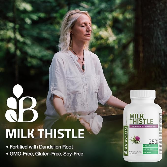 Bronson Milk Thistle Silymarin Marianum & Dandelion Root Liver Health Support, Antioxidant Support, Detox, 90 Capsules