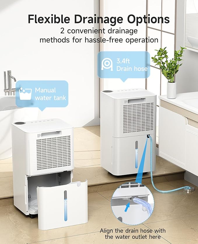 2500 Sq.Ft Dehumidifier for Basement with Drain Hose, 34 Pints Dehumidifiers for Home Large Room Bathroom Bedroom,3 Modes, Adjustable Humidity Control, Timer, Auto Defrost, Sleep Mode