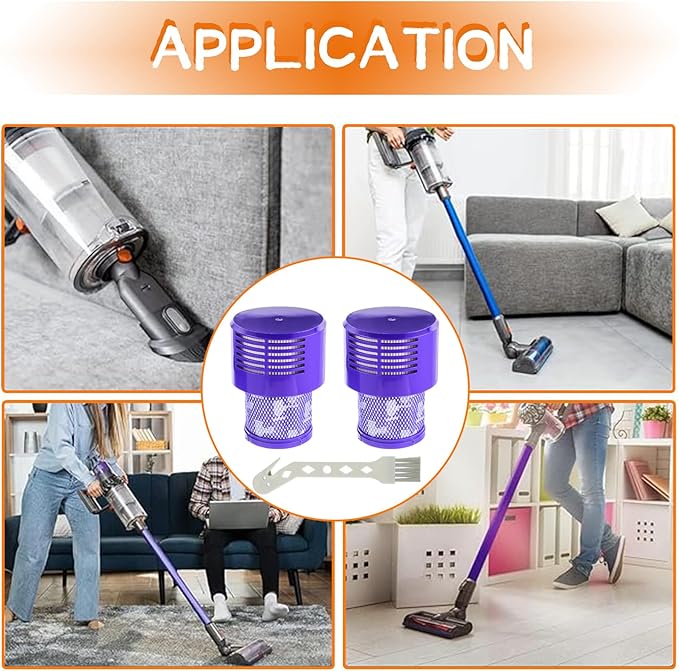 2 Pack V10 Filters Replacement for Dyson V10 Cyclone Series, V10 Absolute, V10 Animal, V10 Total Clean, SV12, Replace Part No. 969082-01,2 Pack Filters and 1 Clean Brush