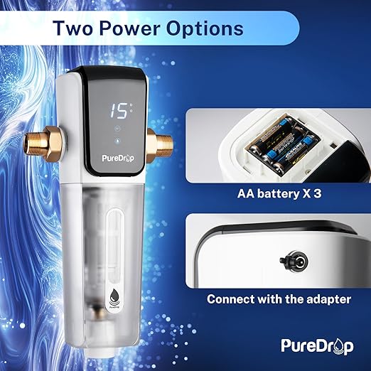 PDR-ARB50WSP Spin Down Sediment Water Filter, Auto Flushing Module with Touch-Screen, Reusable Whole House Sediment Filter for Well Water w/Scraper, 50-Micron Prefilter Filtration System