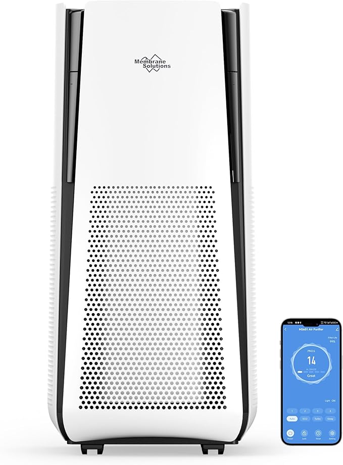 Membrane Solutions Air Purifiers for Home Large Room up to 3027 Ft² in 1 Hr With Smart WiFi & Alexa, ECO &AUTO Mode, 21dB Quiet Air Cleaner Removes Pet Dander Odors Mold Allergies Dust Pollen, MS601