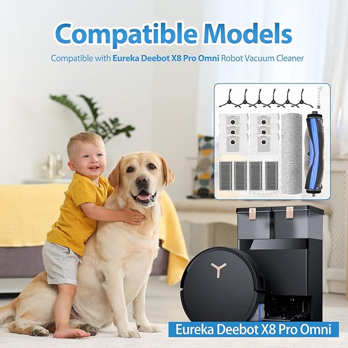 19 Pack Replacement Parts for Ecovacs Deebot X8 Pro Omni for Yeedi S14 Plus Robot Vacuum Accessories include 1 Main Brush, 1 Roller Mop Pad, 4 Hepa Filter, 6 Side Brush, 6 Dust Bag