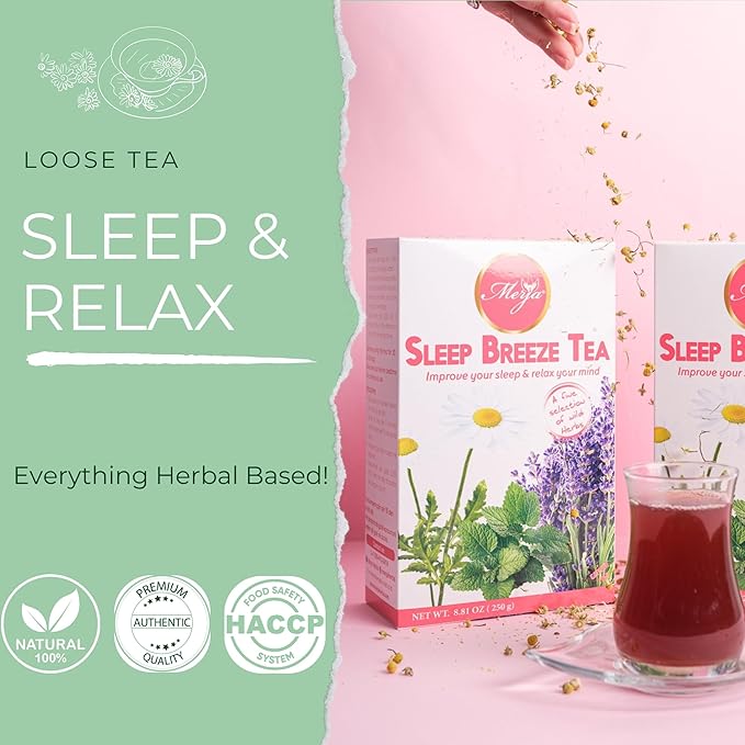 Merja Herbs Sleep Breeze Tea [250g] Caffeine Free for Sleep & Memory Boost | Loose Mediterranean Supports Stress Relief Tea | Herbal Teas & Beverages