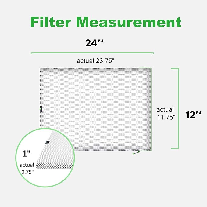 12x24x1 Extra Replacement Filter without Frame, Washable and Reusable Air Filter 12x24x1 for AC HVAC Furnace, MERV 8 Air Filters Machine Washable, AC Furnace Air Filter without Frame