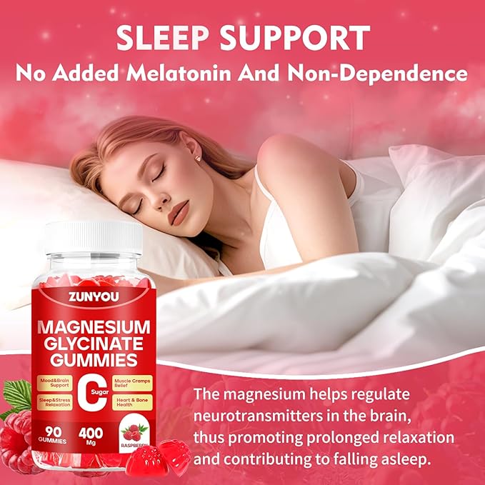 Magnesium Glycinate Gummies 400mg, Sugar Free Calm Magnesium Gummies for Women with Calcium, Vitamin D, B6, Zinc for Sleep, Mood and Muscle Support, 90 Count
