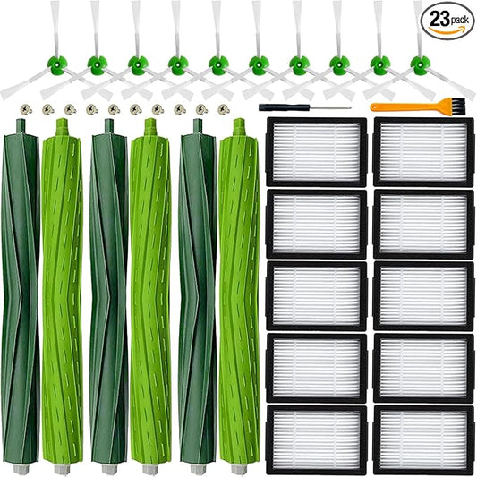 roomba i7 replacement parts for irobot Roomba i3 i3+ i4 i6 i6+ i7 i7+ i8 i8+/Plus E5 E6 E7 J7 I,E &J Series vacuum cleaners, 3 set of rubber brushes 10 filters 10 side brushes