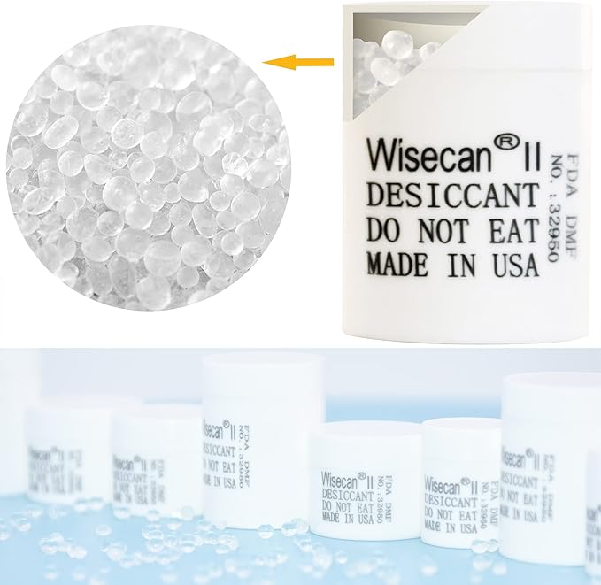 3 Gram 50 Pack Silica Gel Canister, Desiccant Canister, Silica Gel Capsules, Desiccant Capsules, Moisture Absorbers for Food Storage, Food Safe Dehumidifiers Wisecan