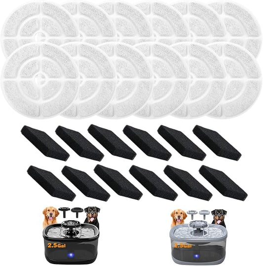 12 Pack Dog Water Filter Replacement for 2.5Gal/9.5L Dog Water Fountain,18CM Larger More Activated Carbon Cat Water Fountain Filter,Pet Fountain Filter Replacement