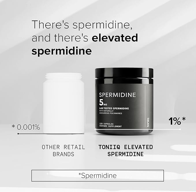 Toniiq Ultra Concentrated 500mg Spermidine Supplements for Men and Women - Non-Synthetic Spermidine Standardized to No Less Than 1% Spermidine - 5mg Spermidine per Serving Rice Germ Extract