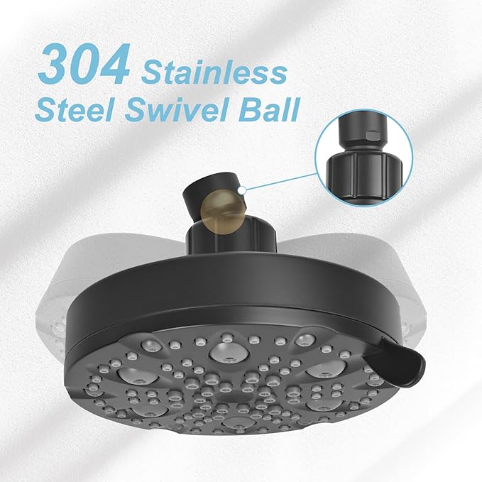 OFFO Shower Head, High Pressure Shower Head with Pause Mode, 9 Mode Fixed Showerheads for Strong Water Flow & Relaxing Shower Experience, Matte Black