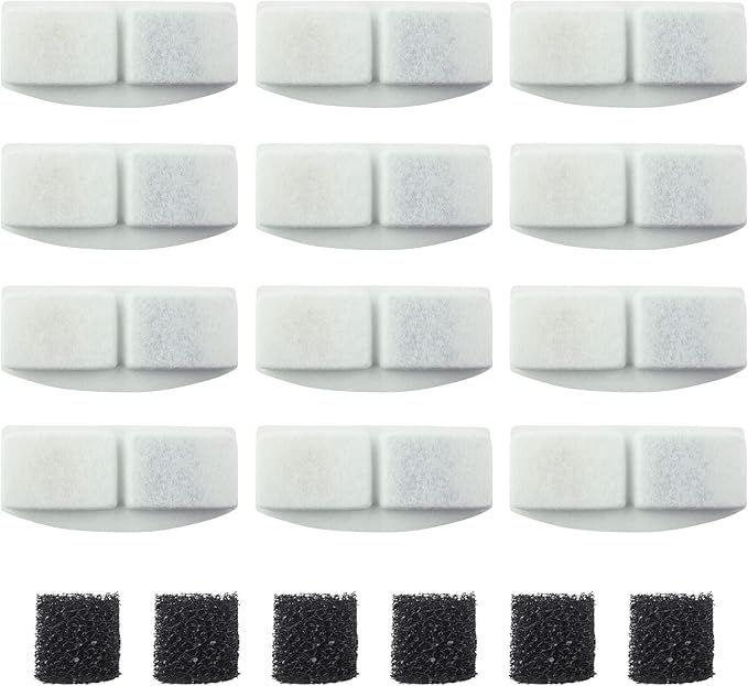 PET STANDARD Replacement Water Filter & 6 Pack Replacement Pre-Filter Sponges Compatible with VEKEN® 100oz/3L Automatic Pet Fountain, Pack of 12