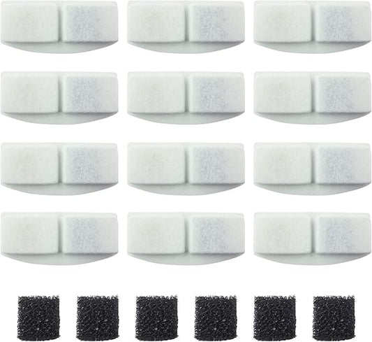PET STANDARD Replacement Water Filter & 6 Pack Replacement Pre-Filter Sponges Compatible with VEKEN® 100oz/3L Automatic Pet Fountain, Pack of 12
